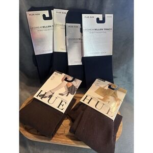 Vintage Women's Ellen Tracy Legwear SIX PAIRS! Plus Size 2. Navy And Chocolate